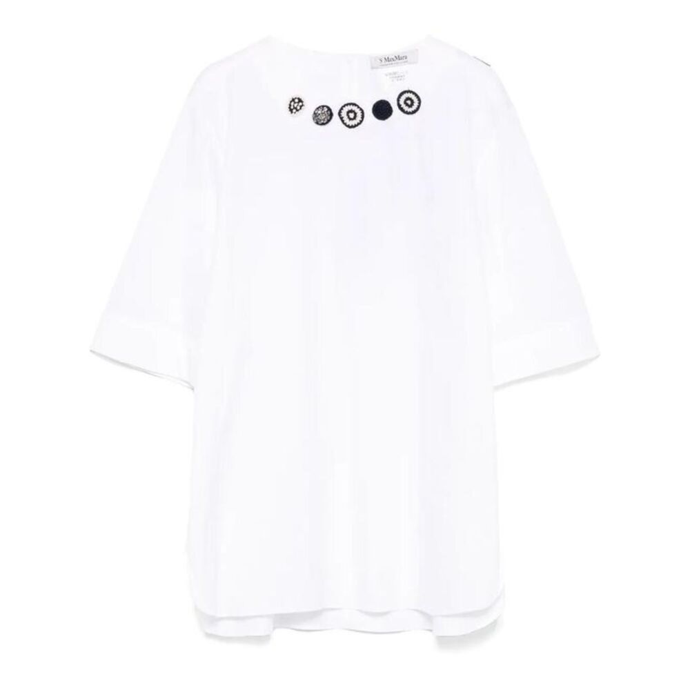 S MAX MARA Embellished Round Neck Top Women WHITE T-Shirts & Tops